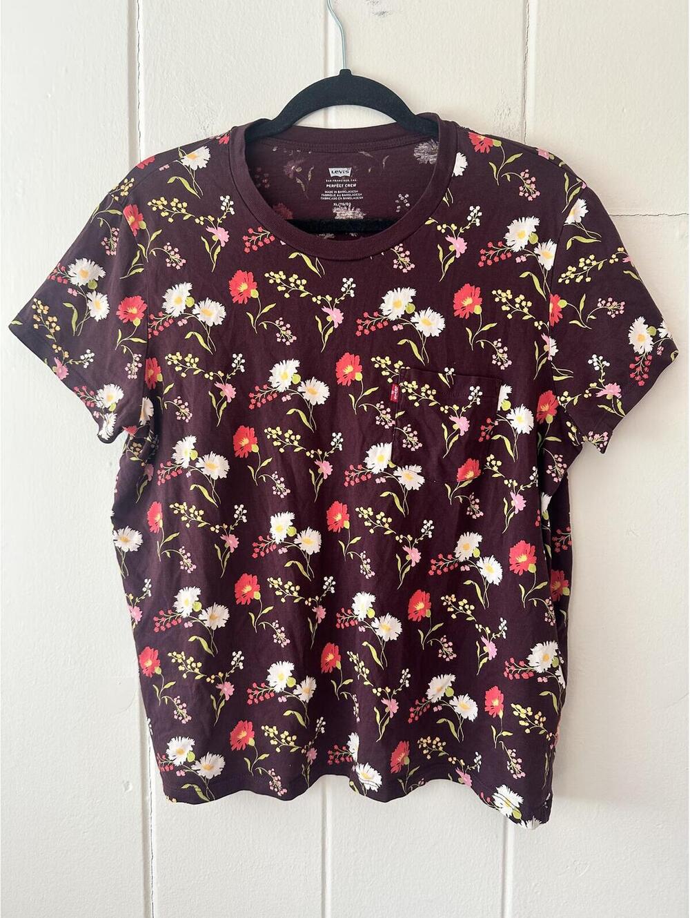Levi's Perfect Crew Neck T-shirt Brown Floral Size Large
